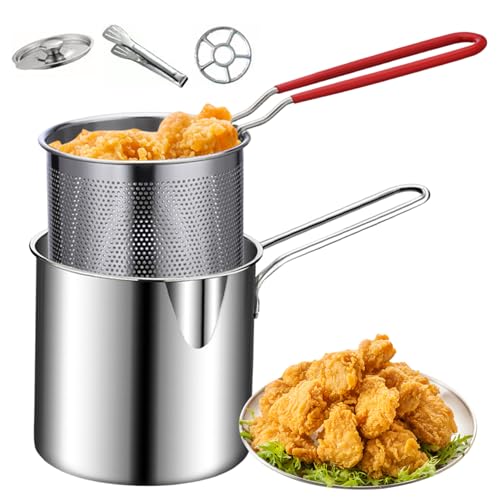Mini freidora profunda: olla de acero inoxidable con canasta para tempura, papas fritas y pollo