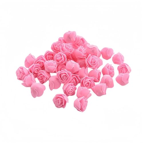 XIZHI Mini Fake Roses Artificial Flowers 100 PCS 3.5cm Red Foam Rose Head for DIY Crafts Accessories Home Party Home Decorations and Baby Shower (Pink)