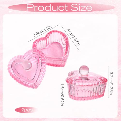 2PCS Heart-Shaped Dappen Dish for Nails, Pink Glass Crystal Monomer Dishs with Lid, Nail Dish Monomer Cup for Acrylic Nail Brush, Acrylic Nails Tools Professional Salon Use and Home Use - Thumbnail 2