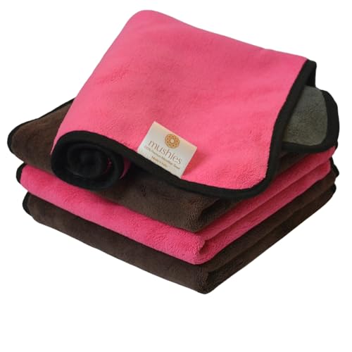 Image of MUSHIES 800 GSM Microfiber Cloth (40x40 cm, Pack of 4) Double Layered Highly Absorbent Heavy Plush Microfibre Towel Cloth for Car Cleaning, Washing, Drying, Polishing & Detailing (Pink /Brown)