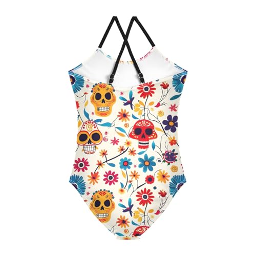 Girls Swimsuit Dia De Los Muertos Pattern One Piece Swimwear2