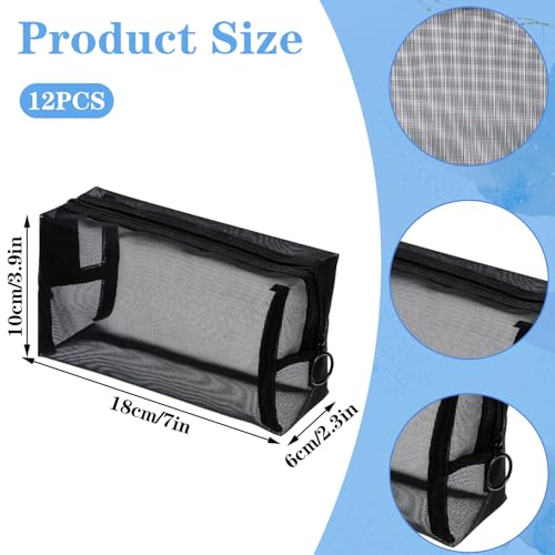 12 Pieces Mesh Makeup Bag Portable Mesh Cosmetic Bag Black Zipper Pouch Breathable Travel Toiletry Bag for Home Offices Travel Accessories Organizer2