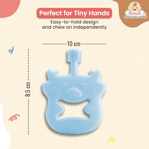 Image of Infantso BPA Free Baby Teething Toy for Babies 0-6 Months Food Grade BPA Free Teethers for Newborn Infant, Soft Silicone Teether Toys for Toddlers, Relief Gingival Pain (Blue Bear)