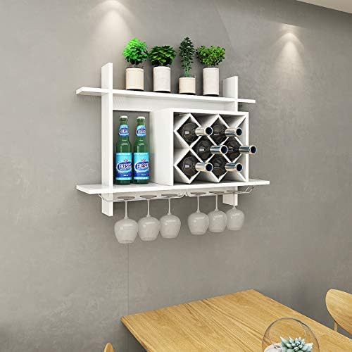 TANGZON Wall Mounted Wine Rack, Bar Accessories Shelving Unit with 10/6 Bottles Rack & Glass Holders, Drinks Wine Storage Display Shelf for Home, Kitchen and Dining Room (White, 80 x 20 x 59cm)