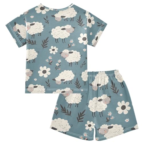 ALAZA Sheep Floral Leaf Pajamas Short Sleeve 2 Piece Sleepwear Top and Bottom Pajama Set Unisex2