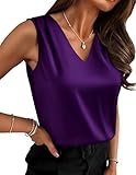 Hotouch Camisolas Elegantes Satén Mujer Sin Mangas Cuello V Informales Seda Blusas Trabajo Camisas Morado L