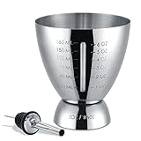 Homestia Stainless Steel Double Jigger for Bartending, Cocktail Measuring Jiggers for Margarita, Whiskey Sour, Home Bar Accessories, 6 oz & 1 oz, With 1 Pourer Set of 2