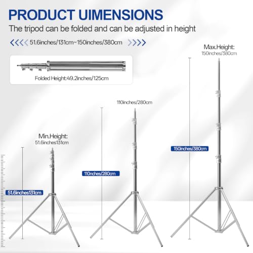 Image of WELLMAKING 12.5ft Light Stand Stainless Steel for Photography Video Studio