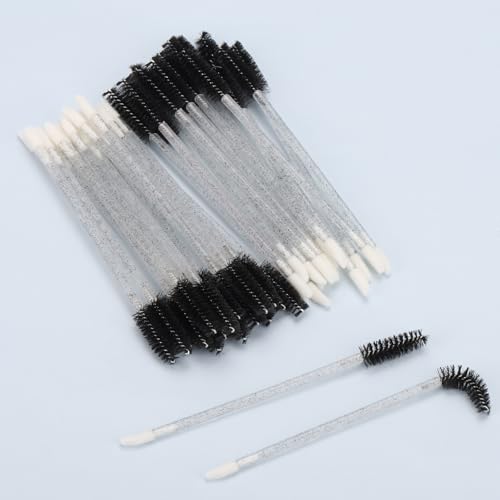 Image of 300 Pcs Dual Ended Eyelash Brush Lip Brush, Black Disposable Mascara Wands Lipstick Applicator, Eyebrow Spoolies Brush for Eyelash Extensions