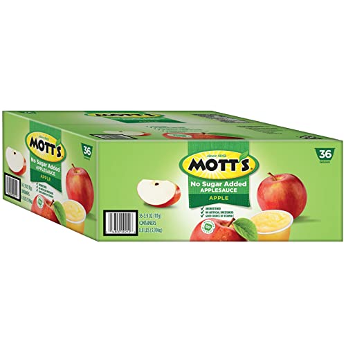 Mott's No Sugar Added Applesauce, 3.9 Oz Cups, 36 Count, Good Source Of Vitamin C, No Artificial Flavors