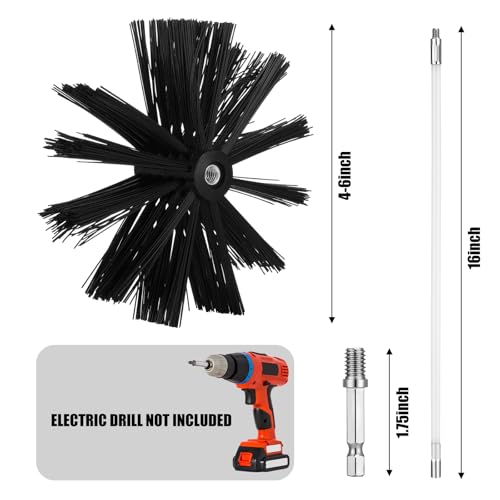 Teenyyou Wire Chimney Cleaning Brush with 1/4" Npt Fitting and 12 Rods, 6 Inch Round Steel Chimney Cleaning Brush and 16 Inch Fiberglass Rods for Hearth Fireplace (Split Type) by Teenyyou - Image 2