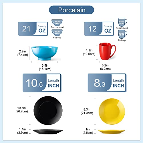 Porcelain Dinnerware Set Service For 4, 16-Piece Dishes Sets, Lovecasa Microwave Safe Plates And Bowls Sets, Ceramic Plates, Multicolour #TOP2