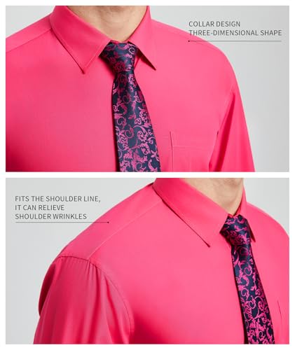Image of HISDERN Mens Dress Shirt with Tie Pocket Square Set Classic Button Down Shirt Matching Tie Long Sleeve Shirts