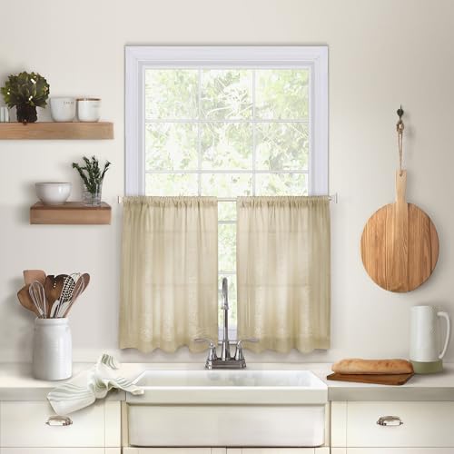 Elrene Home Fashions Cameron Linen Tier Curtains, 30' W...