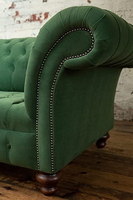 Image of Luxury Velvet 2 Seater Chaise Lounge Sofa - Tufted Chesterfield Modern Couch with Button Tufted Back Elegant Lounge Couch for Living Room, Bedroom, Office