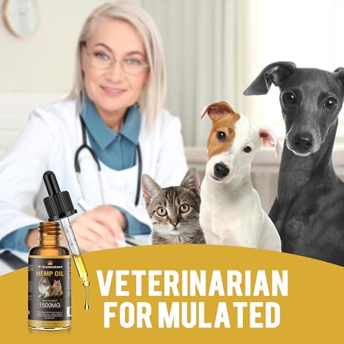 Image of T-RUNHEMP|Hemp Oil for Dogs Cats - Helps Pets Calming Drops Anxiety and Stress Relief, Pain Relief Inflammation, Joint Health Pet's Calming Treat Omega 3, 6, 9 and Vitаmins B, C, E