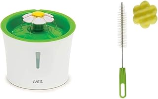 Catit Flower Fountain Blumentrinkbrunnen 3L - Immer frisches Wasser für Ihre Katze, durch ständige Filterung & 44020 Reinigungsset Für Trinkbrunnen