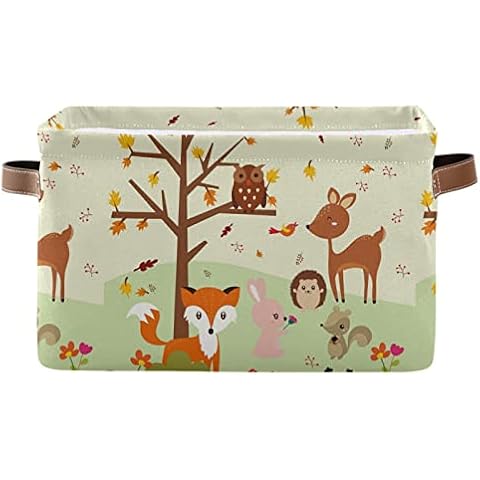Large Storage Basket Forest Fox with Owls Foldable Storage Box Organizer Bins with Handles for Bedroom Home Office Cover