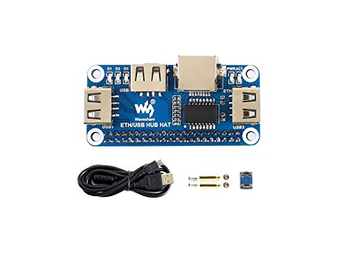 Waveshare Ethernet/USB HUB HAT for Raspberry Pi Stable Wired Ethernet Connection with 1x RJ45 Ethernet Port and 3X USB Ports Compatible with USB2.0/1.1 Fits The Zero/Zero W/Zero WH Cover