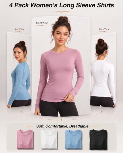 Image of 4 Pack Women's Compression Shirts Long Sleeve Workout Athletic Top