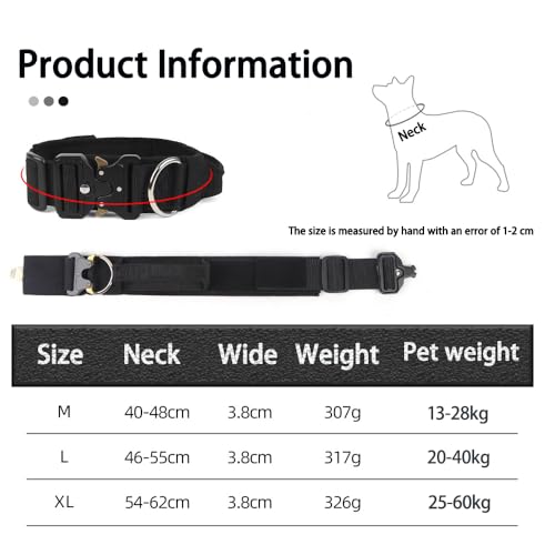 BJEBWAL Polizei Hundehalsband Polizei – Taktisches Hundehalsband mit Griff, 1000D Nylon, Metall-D-Ring für Diensthunde (Kaki, XL)