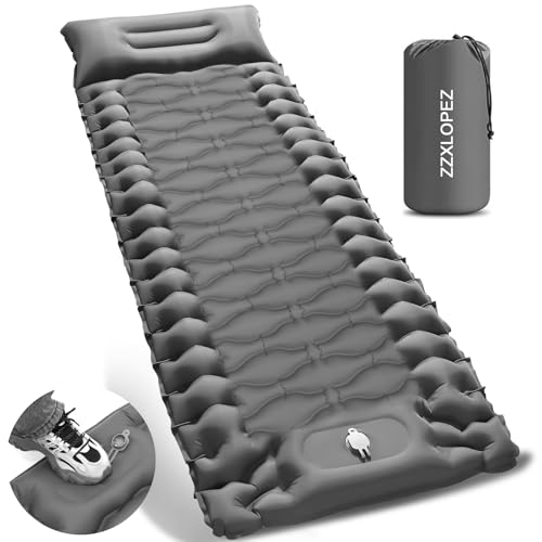 ZZXLOPEZ Colchon Hinchable, 10 cm de Espesor Colchon Inflable Campings, Colchones Campings Autohinchable con Almohada y Bomba de Pie, Almohadilla para Dormir de Acampada para Exteriores, Senderismo