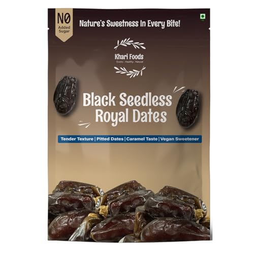Image of Khari Foods - Premium Black Royal Seedless Dates- 400g Khajoor - High Fibre, No Added Sugar, No Preservatives, Easy to Consume - Soft Healthy Dates for Energy, Immunity Support and Everyday Wellness