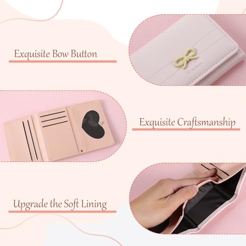 Cute Pink Bow Wallet for Women - Fashion Wallets Coquette Bow Small Wallet, Aesthetic Mini Card Holder with ID Window Purse for Bank Cards Coins Perfect for Gift4