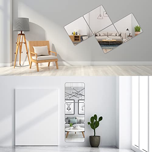 Image of JEOYOO Full Length Mirror Unbreakable Gym Mirror for Home Gym 12 x 12 x 0.12 Inch 4 Pack Perspex Locker Mirror Tiles, Body Workout, Wall Mirror for
