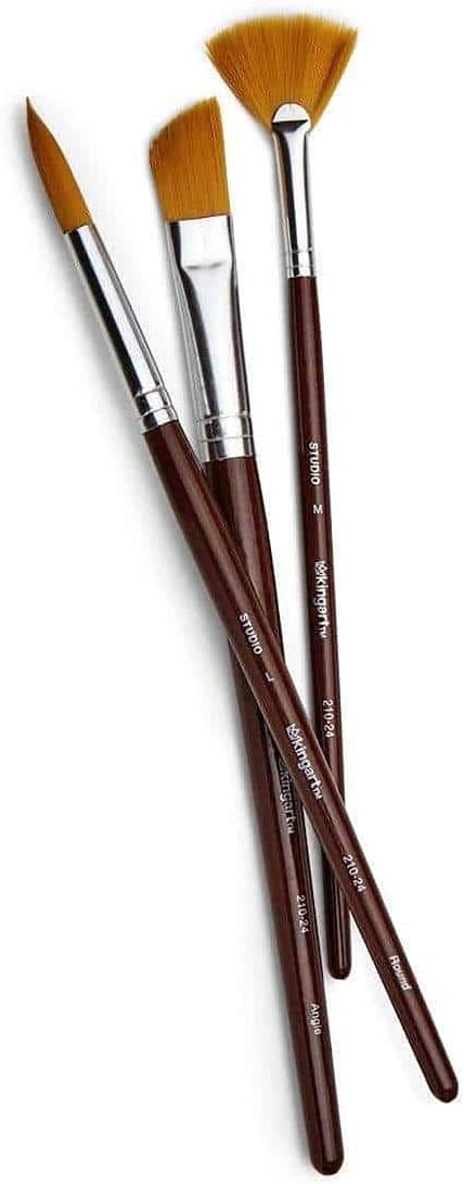 KINGART 210-24 Golden Nylon Hair Artist Brush Set, 24 Shapes & Sizes of Short Handle Round, Flat & Fan Paintbrushes in a Compact Brush Roll, Use for Oil, Acrylic and Watercolor Painting