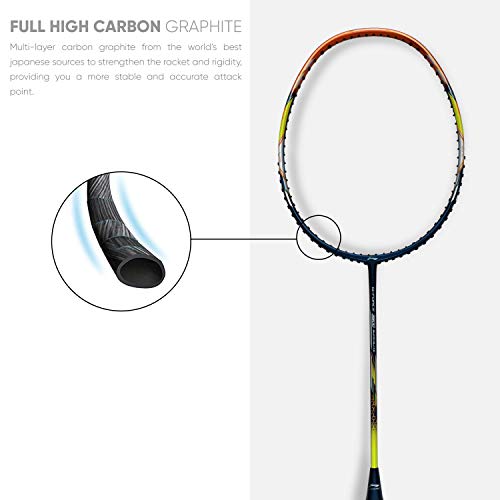 Image of Li-Ning G - Force Superlite Carbon Fibre Badminton Racket with Full Racket Cover | Head-Heavy, Lightweight Power Racket for Attack-Focused Players | 78 Grams | Maximum String Tension - 30lbs