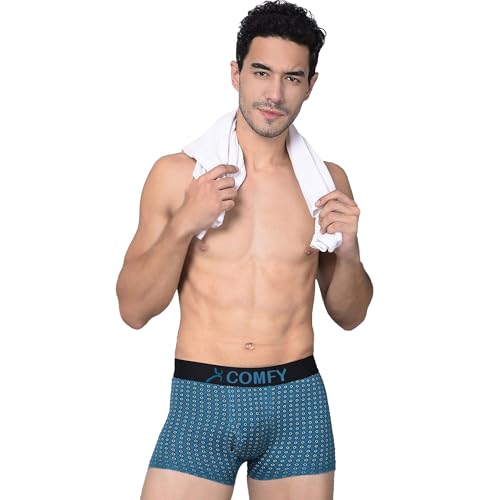 Image of Amul Comfy Printed Spandex Trunk for Men | 95% Cotton 5% Spandex | Super Combed Cotton Stretch Fabric | Outer Elastic Comfort Fit | Soft Hand Feel | No Marks Waistband | Color May Vary