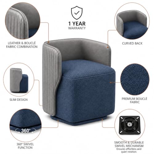 Image of 360 Swivel Ottoman Chair for Living Room | Upholstered Boucle Fabric Accent Barrel Chair with Curved Back | Modern Swivel Lounge Chair with Metal Base for Bedroom Office Hotel