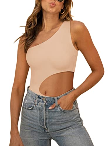 REORIA Women's Summer Sexy One Shoulder Cutout Waist Double