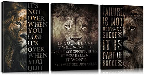 Mistyefly 3 Pieces Lion Motivational Poster Lion Wall Art Inspirational Posters Motivation Wall Art Positive Posters Animal Inspirational Artwork for Office Decor (12''Wx16''Hx3)
