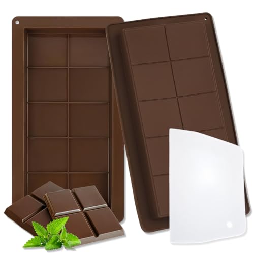 QOMJUFA 2 Pezzi Molde Chocolate in Silicone Profondo, Molde Turron e Cioccolato, Stampi Extra Profondi per Dolci, Moldes para Turrones, Praline e Caramelle (10 Cavità)