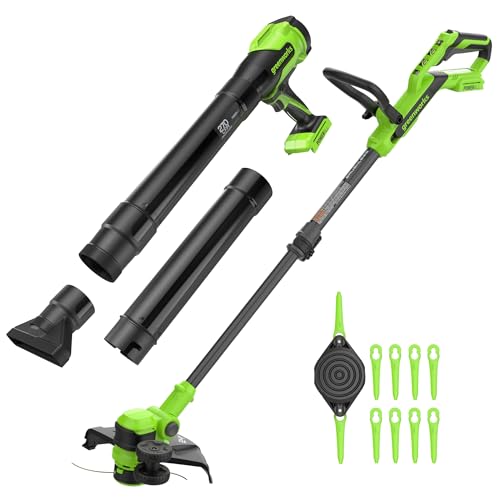 Image of Greenworks 24V 12 inch Brushless String Trimmer + (270 CFM / 130 MPH) Brushless Compact Leaf Blower (Tool Only Combo)