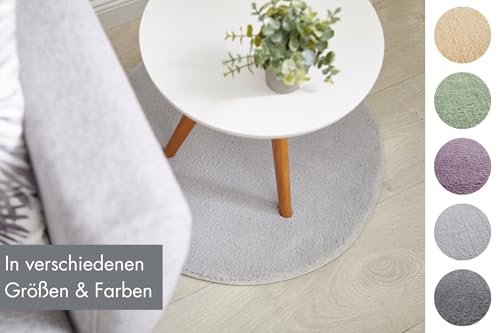 andiamo Teppich Arezzo für Wohnzimmer Esszimmer pflegeleichter eleganter gemütlicher Teppich einfarbig 67 cm rund grau