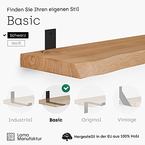 LAMO Manufaktur houten wandplank met natuurlijke rand, Basic wandplank, Rustiek / Zwart 50cm, LW-01-A-003-50LS - Image 4