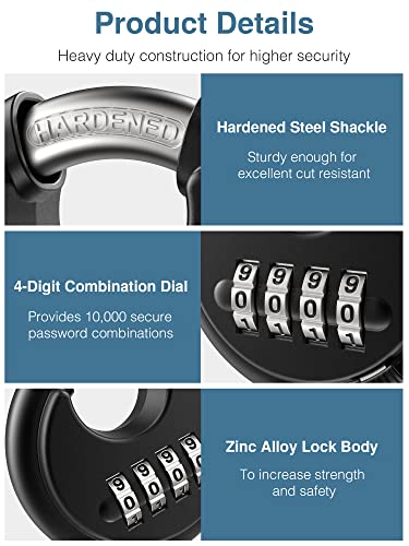 Puroma 2 Pack 2.6 Inch Long Shackle Combination Lock 4 Digit Outdoor Waterproof Padlock And 4 Digit Disc Padlock With Hardened Steel Shackle, Keyless Heavy Duty Combo Lock For Outdoor Sheds Fence #TOP7