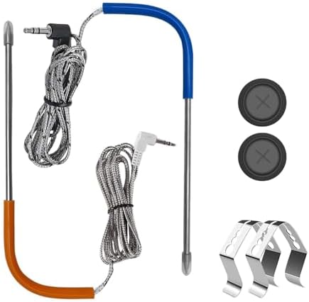 Replacement Meat Probe for Traeger Pellet Grill, 2-Pack Temperature Probes, with 2 Pcs Grommets and 2 Pcs Clips, 3.5 mm Plug Waterproof Thermometer Probe Accessories