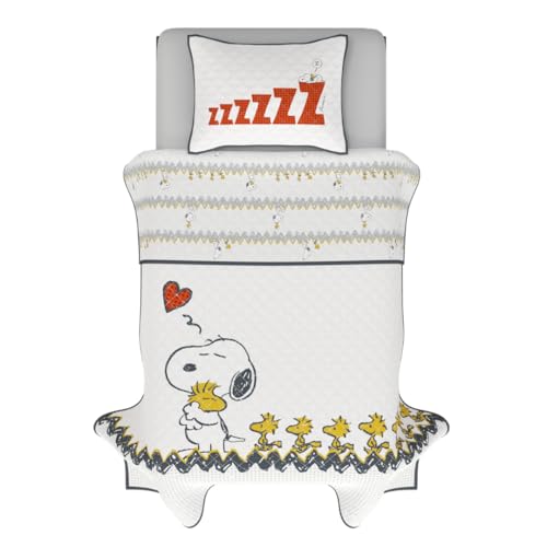 Franco Peanuts 75th Anniversary Snoopy & Woodstock Bedding Super Soft Cozy 3 Piece Full/Queen Coverlet Quilt and Sham Set, (Officially Licensed Product)