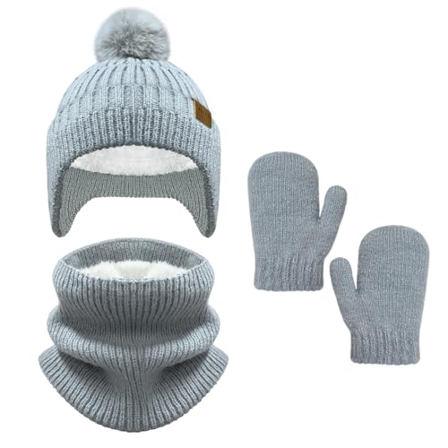 Bseical Mütze und Schal Set Kinder, Wintermütze Kinder, Loop Schal kinder