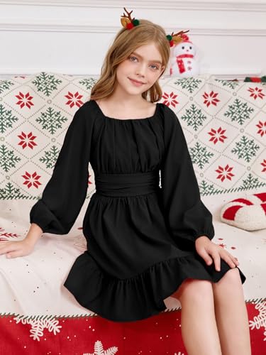 Girls Long Sleeve Dress with Ruffles Square Neck Tie Back Girls Fall Dresses Size 6-14 Years4