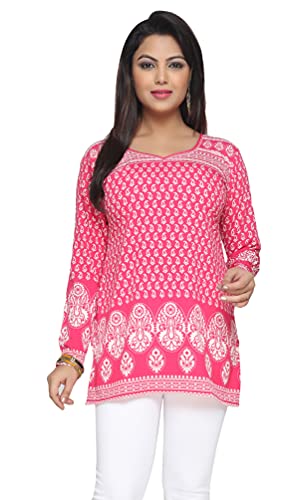 Maple Clothing Women's Kurti Kurta Printed Top Tunic from India (Pink, 4XL)