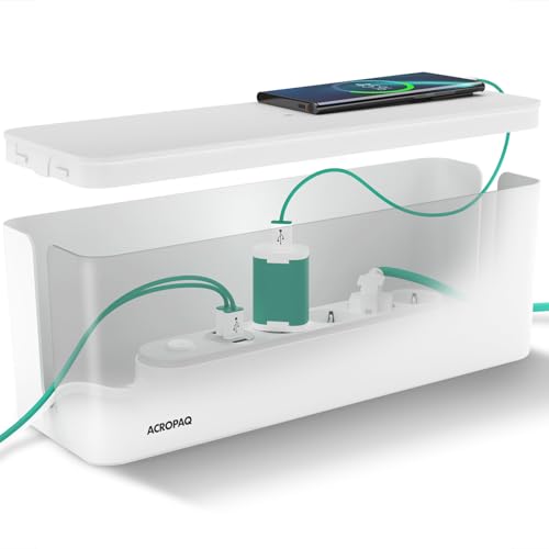 ACROPAQ Caixa porta-cabos - grande (40,6 x 15,6 x 13,4 cm), caixa para gestão de cabos para esconder cabos e tomadas, plástico, branco - caixa de cabos, organizador de cabos
