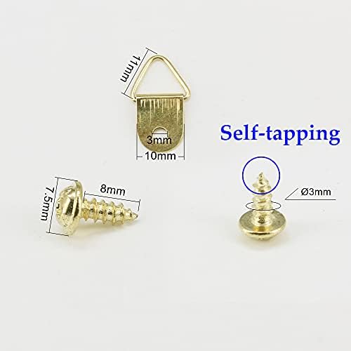 100 Pieces Picture Hanger D Rings Photo Frame Hanging Hooks Hangers Canvas Hook Wall Bracket Hanger with Screws Stainless Steel Golden