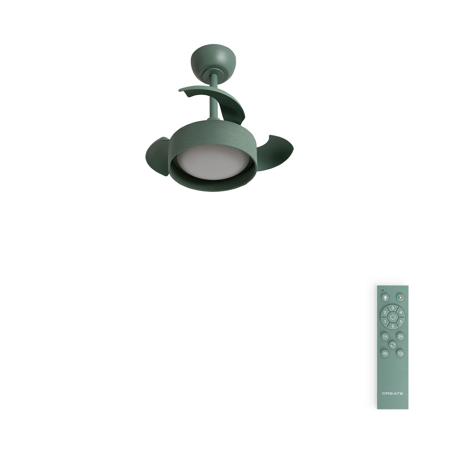 CREATE / WIND CLEAR LAMP/Ventilateur de plafond avec lumière lin vert sauge télécommande / 40W, Silencieux, Ø55 cm, pales rétractables, programmable, fonction été-hiver, LED 3 températures