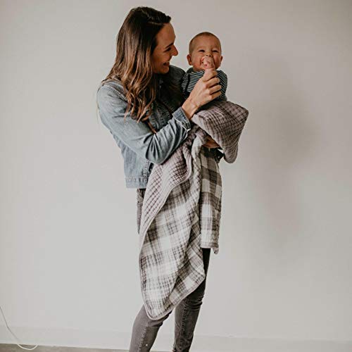 Parker Baby Muslin Blanket - 100% Soft Cotton Baby Quilt And Kids Reversible Blanket - Crib, Stroller, Tummy-Time Blanket - Unisex, Gender Neutral - Gray Buffalo #TOP1