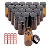Kesell 20 Pack Set 20ML Brown Screw Cap Glass Bottle for Essential Oils, Perfumes Comes with Red Handwritten Sticker Paper